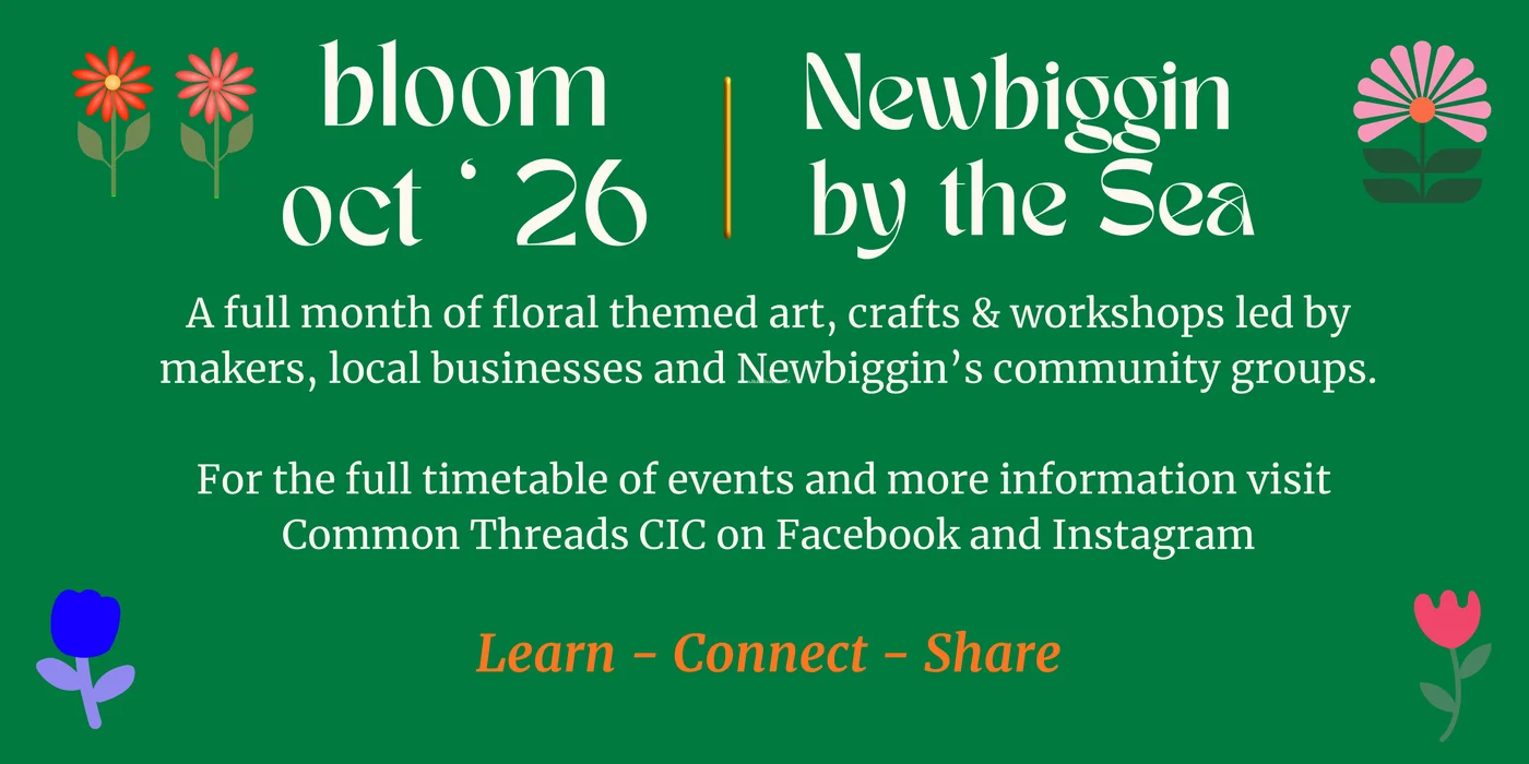 The Bloom banner for Newbiggin by the Sea, October 2026