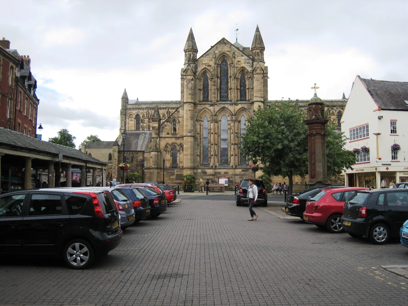 Hexham Abbey and the Market Place, where the farmers' market sets up twice a month